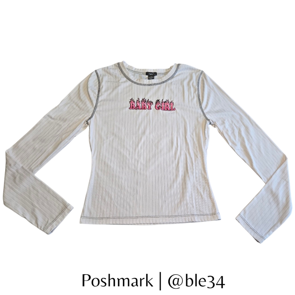 Rue21 Y2K 00s Baby Girl Flames Embroidered Baby T-Shirt
